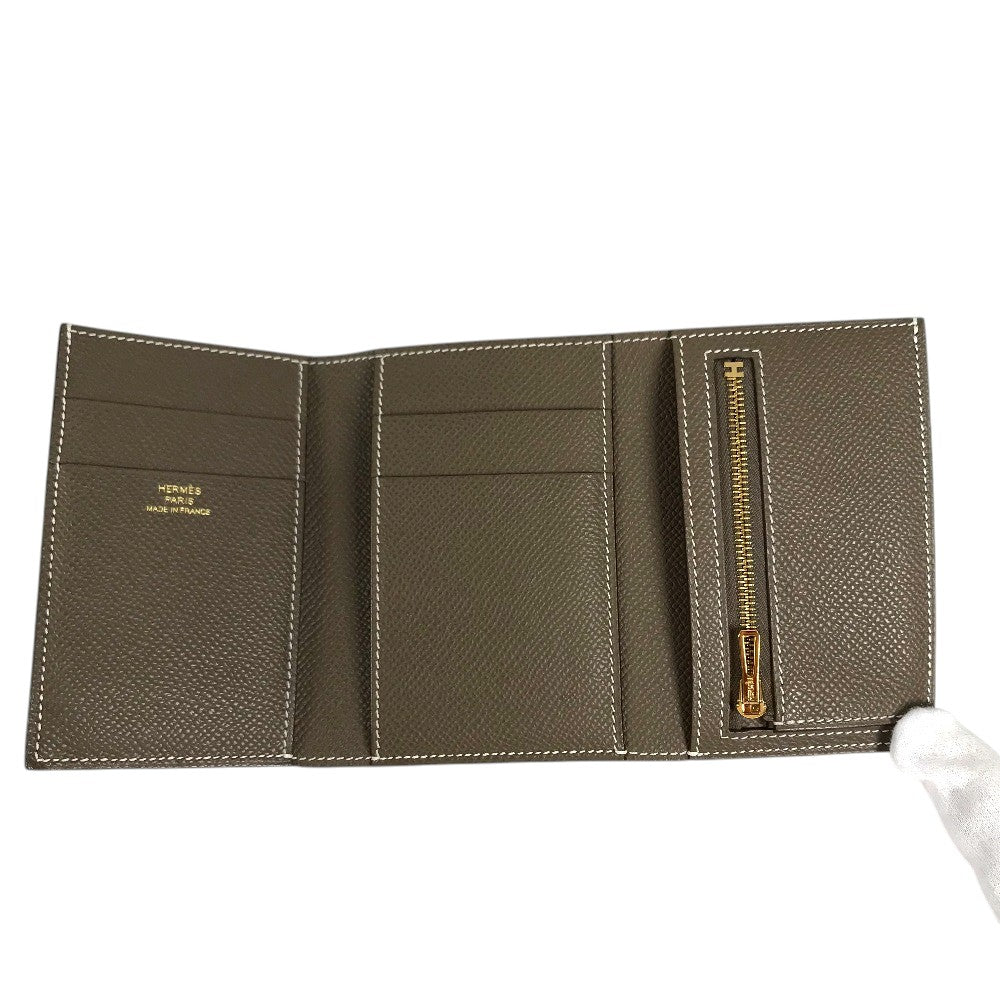 HERMES Bearn convenience store Compact Wallet Trifold wallet Epsom Etoupe Beige/GoldHardware Used