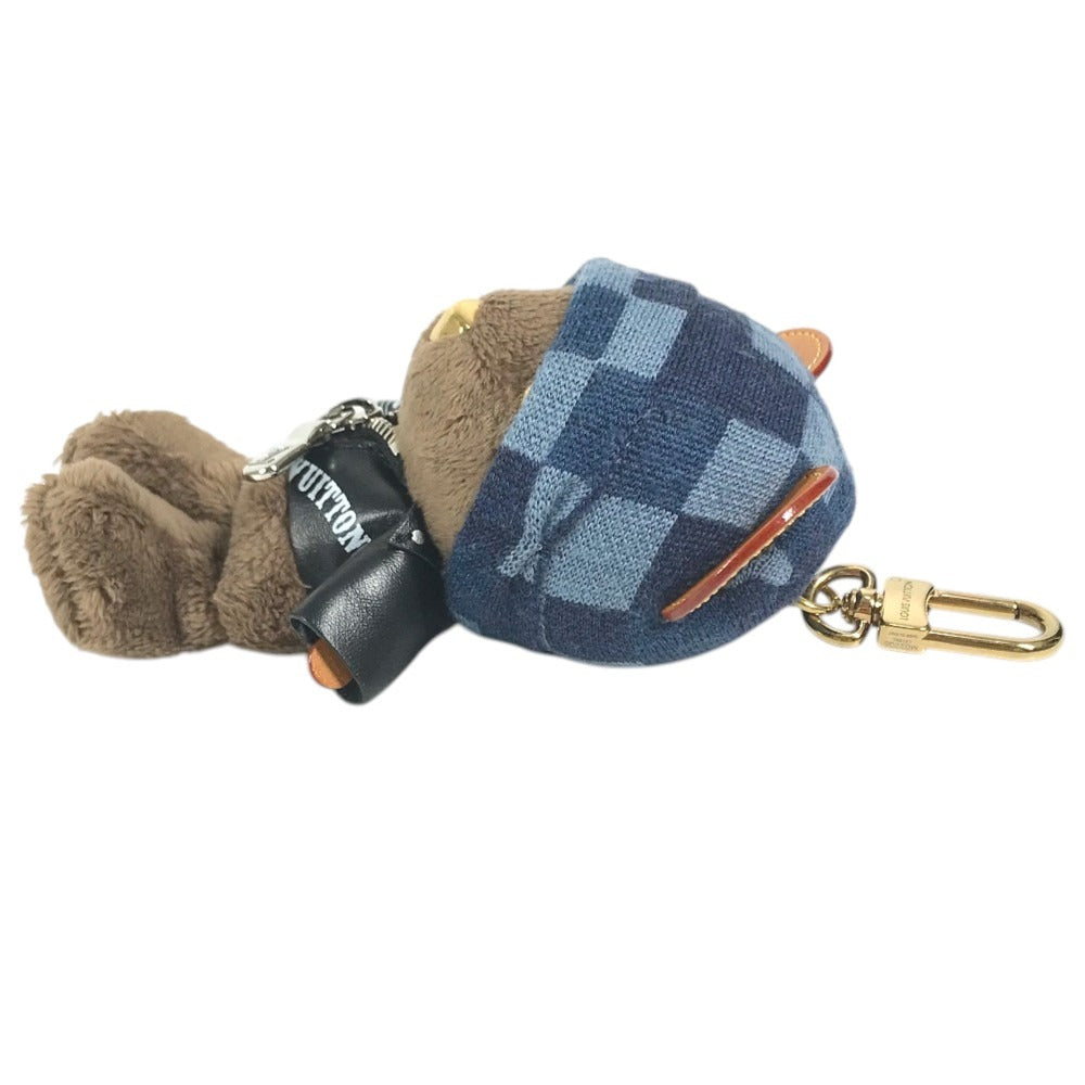 LOUIS VUITTON M03206 Damier Bag Charm - LV Louis Bear Key Holder Charm Knitted Hat Bear Bag Charm fur / Leather Black Used