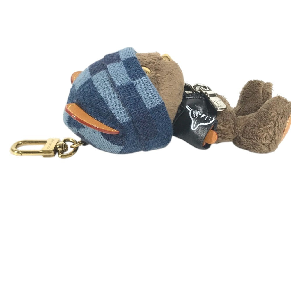LOUIS VUITTON M03206 Damier Bag Charm - LV Louis Bear Key Holder Charm Knitted Hat Bear Bag Charm fur / Leather Black Used