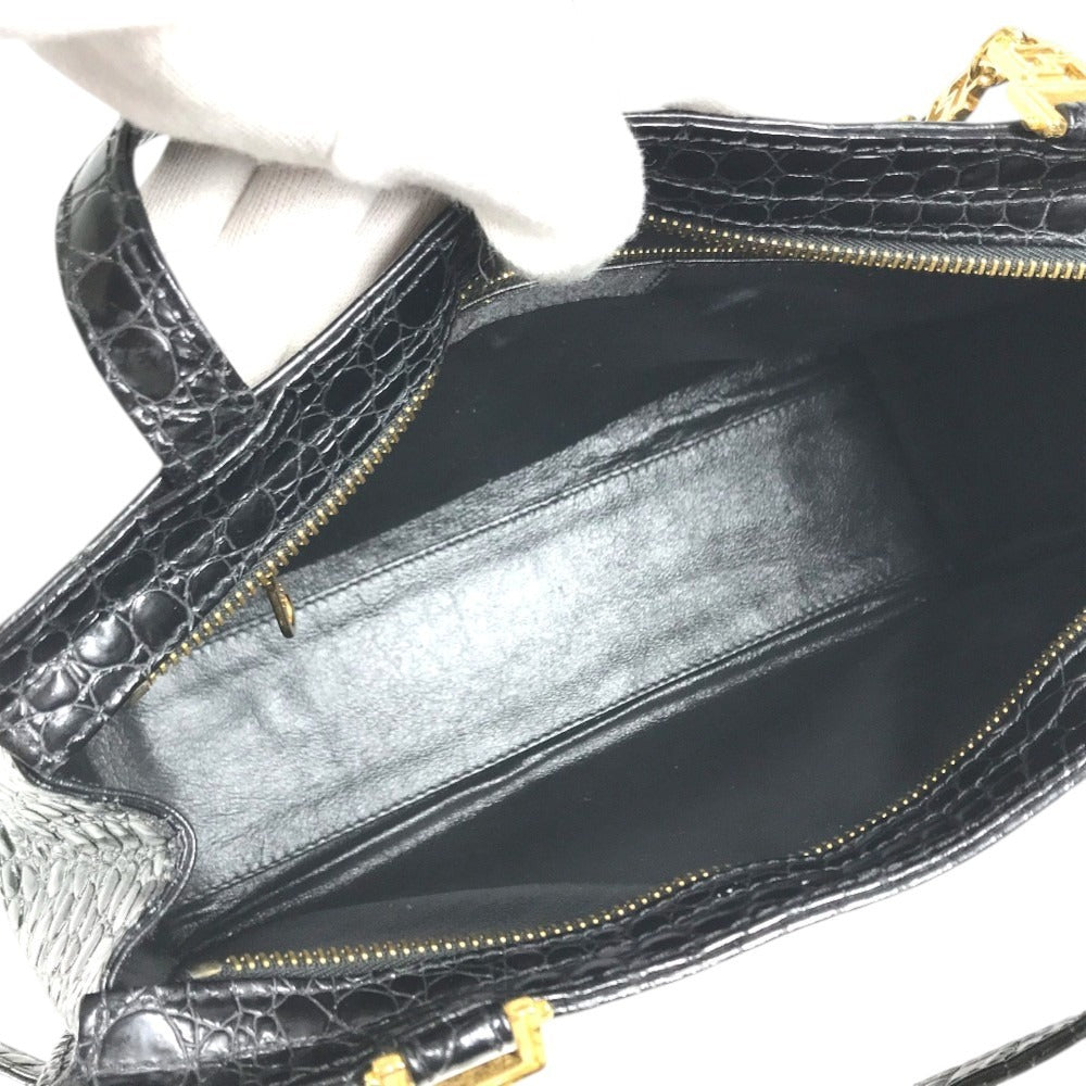 VERSACE Big Medusa Logo Greca Tote Bag Shoulder Chain Shoulder Bag Embossed Leather Black/Gold Used