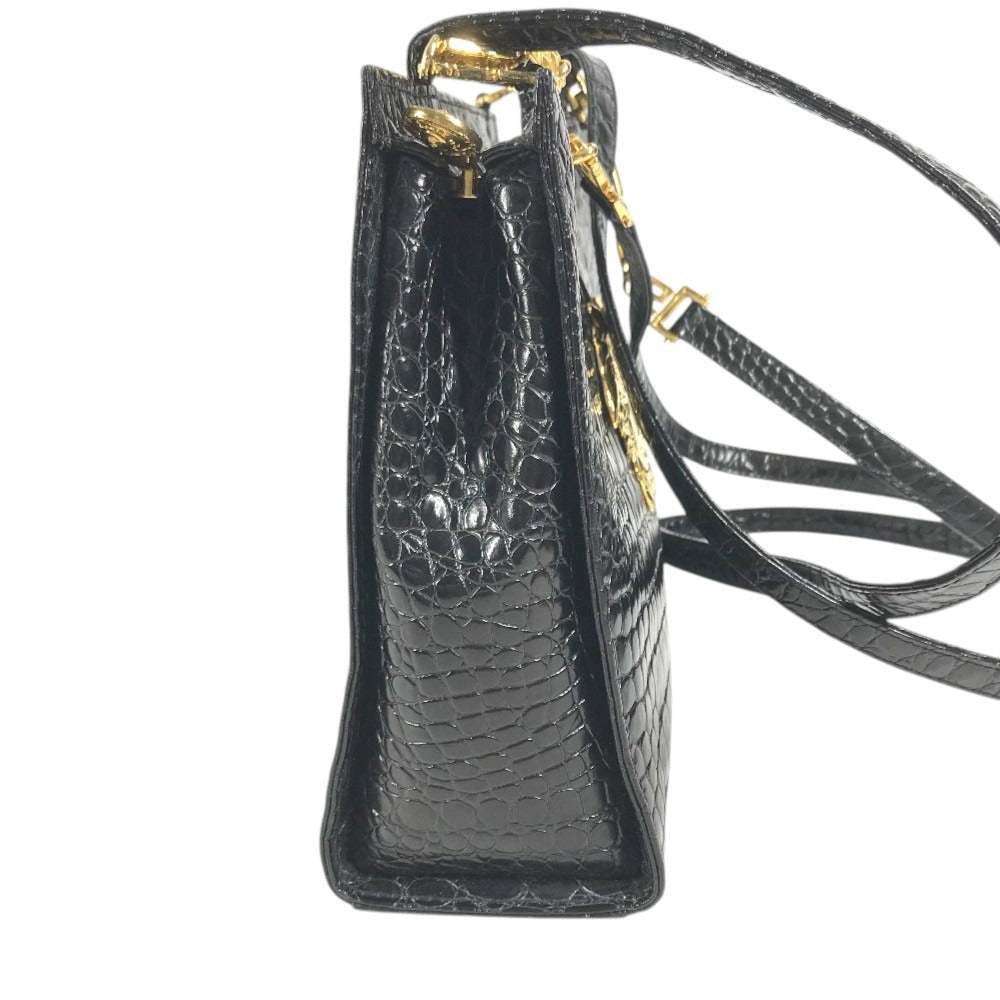 VERSACE Big Medusa Logo Greca Tote Bag Shoulder Chain Shoulder Bag Embossed Leather Black/Gold Used