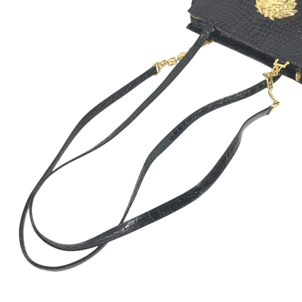 VERSACE Big Medusa Logo Greca Tote Bag Shoulder Chain Shoulder Bag Embossed Leather Black/Gold Used