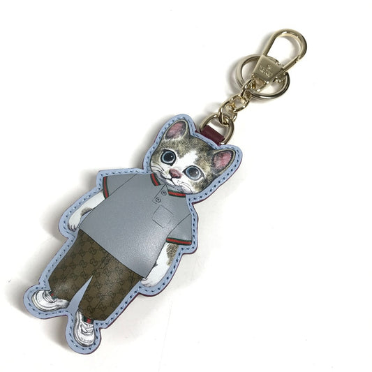 GUCCI 851742 Higuchi Yuko Collaboration GG Supreme Boris Cat Key Charm Cat Bag Charm Key Holder GG Supreme Canvas Beige Used