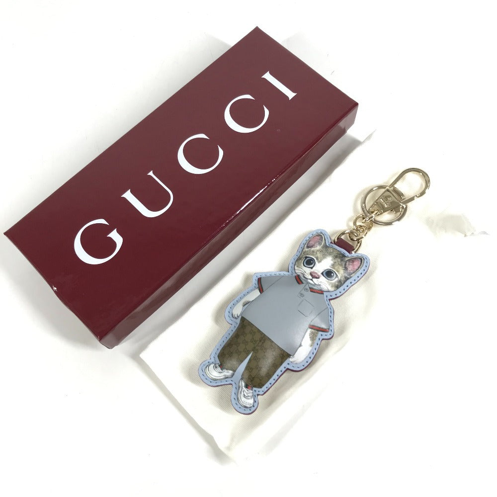 GUCCI 851742 Higuchi Yuko Collaboration GG Supreme Boris Cat Key Charm Cat Bag Charm Key Holder GG Supreme Canvas Beige Used