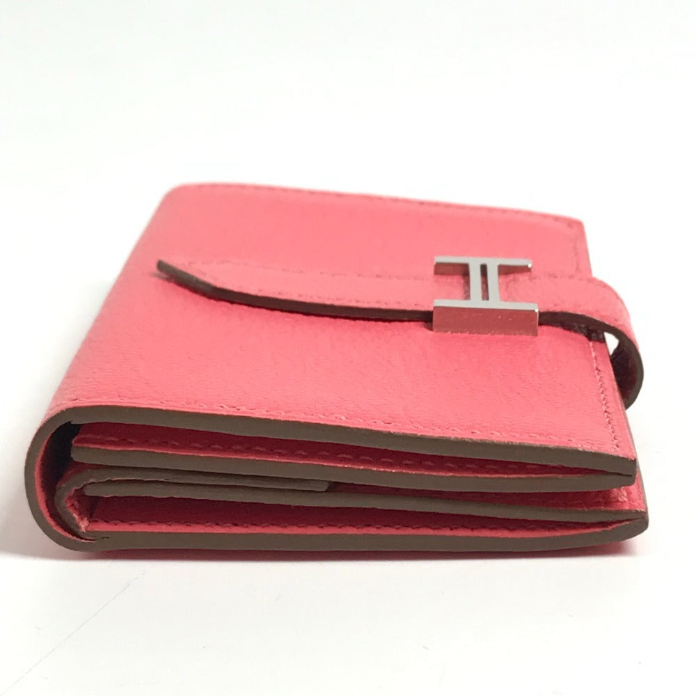 HERMES Bearn Compact Compact Wallet, Bi-fold Wallet, Card Case coin purse Chevre Rose azare pink Used