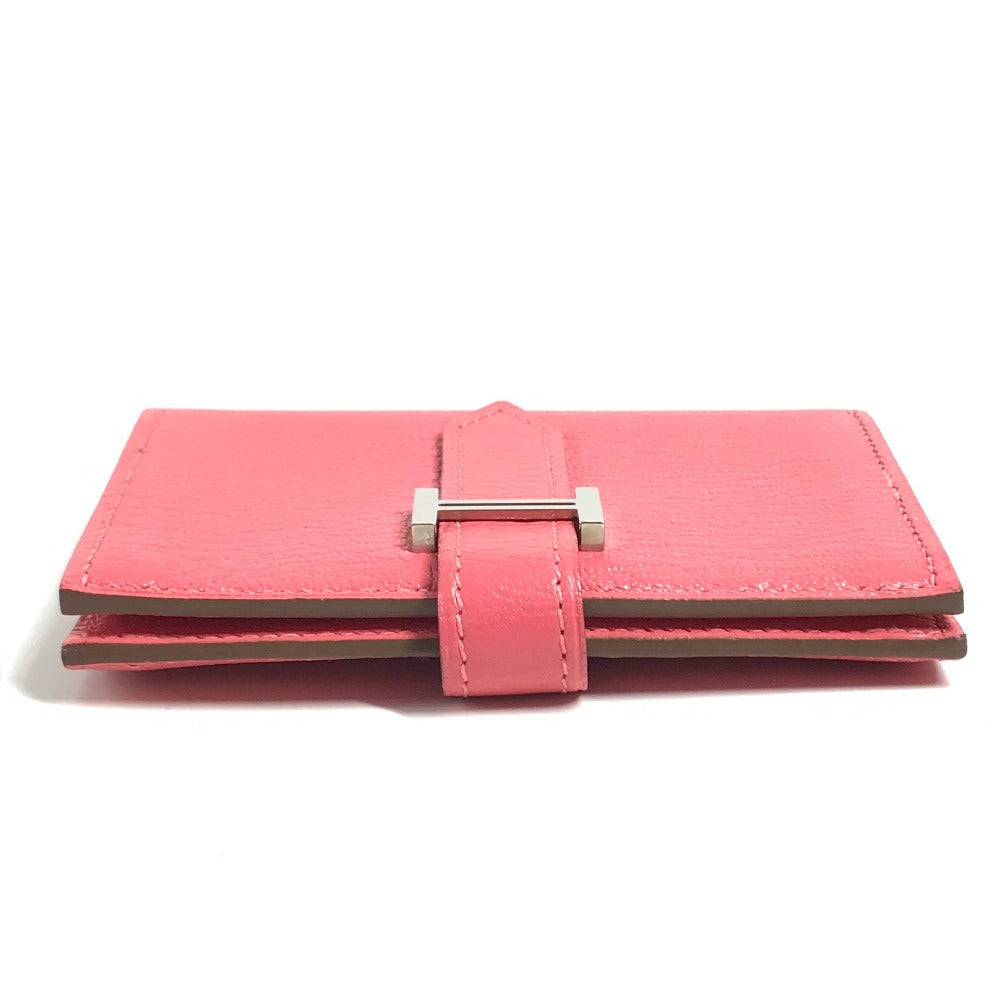 HERMES Bearn Compact Compact Wallet, Bi-fold Wallet, Card Case coin purse Chevre Rose azare pink Used