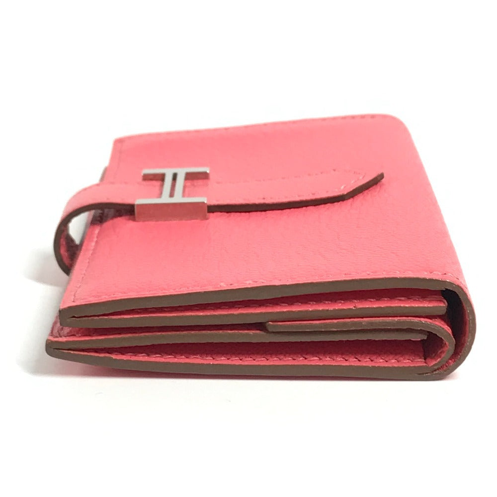 HERMES Bearn Compact Compact Wallet, Bi-fold Wallet, Card Case coin purse Chevre Rose azare pink Used