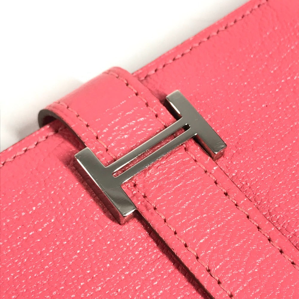 HERMES Bearn Compact Compact Wallet, Bi-fold Wallet, Card Case coin purse Chevre Rose azare pink Used