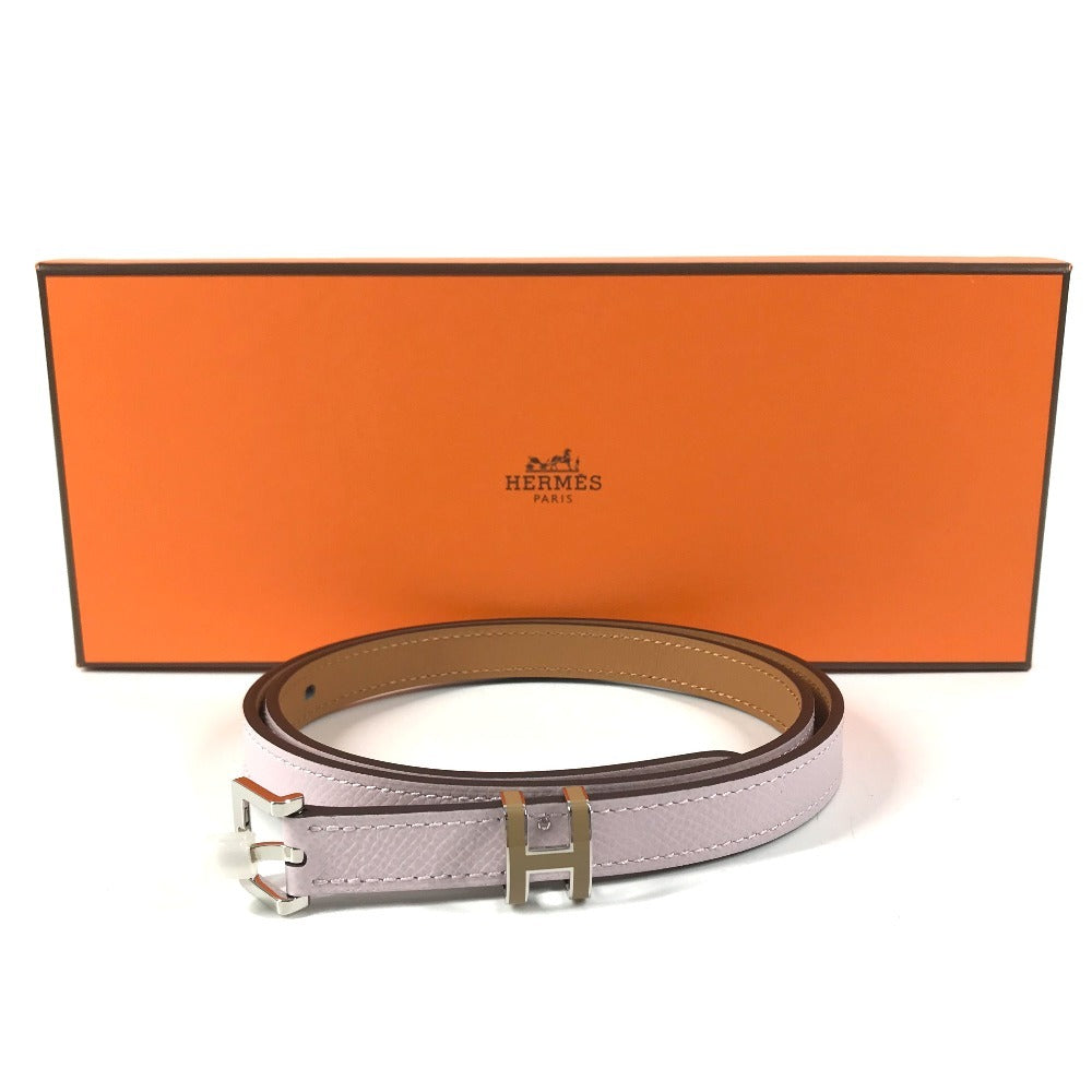 HERMES Belt Pop H 15 H-logo buckle belt for bottoms, thin belt belt Leather Mauve Pale/Chai pink/Brown Used