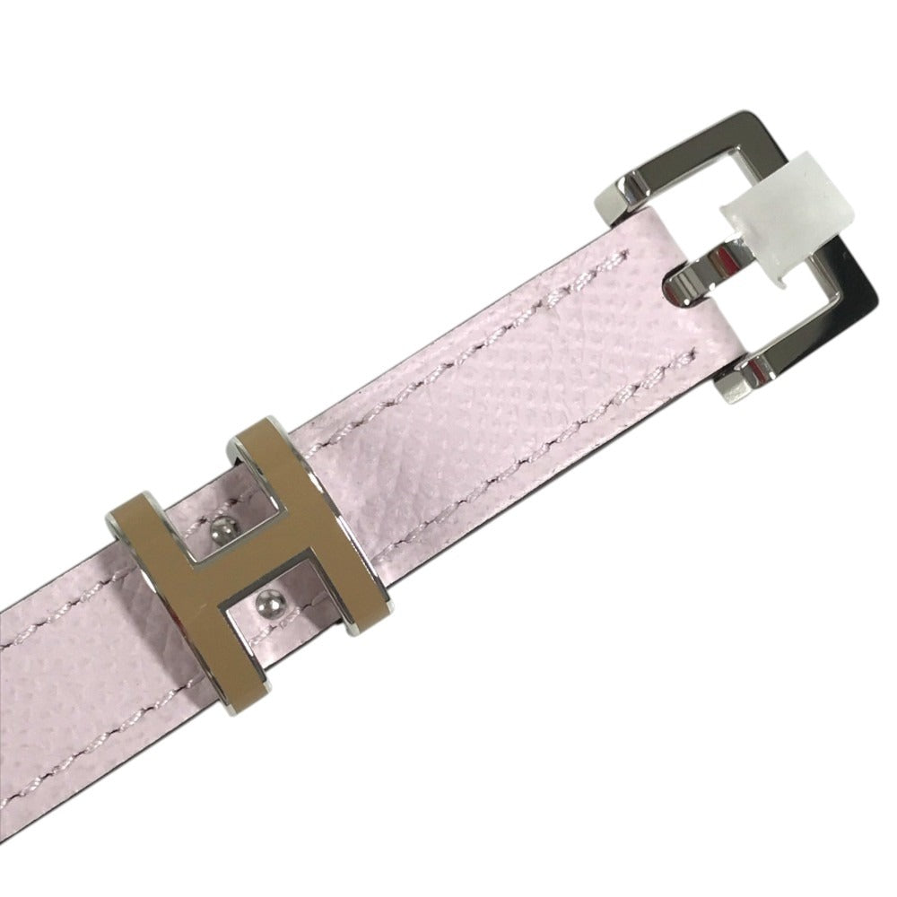 HERMES Belt Pop H 15 H-logo buckle belt for bottoms, thin belt belt Leather Mauve Pale/Chai pink/Brown Used