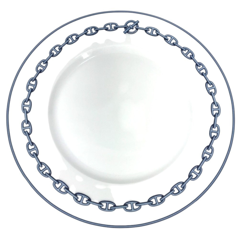 HERMES Dinner plate 10.6" Chaine d'Ancre logo Plates, tableware, dishes The dishes Pottery White/blue Used