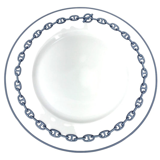 HERMES Dinner plate 10.6" Chaine d'Ancre logo Plates, tableware, dishes The dishes Pottery White/blue Used