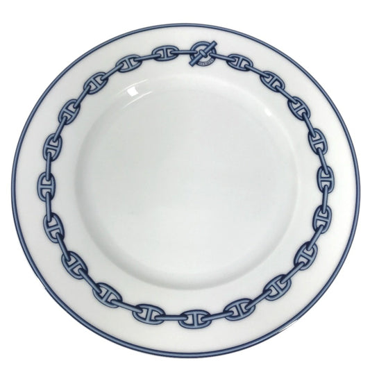 HERMES Dessert plate 8.7" Chaine d'Ancre logo Plates, tableware, dishes The dishes Pottery White/blue Used