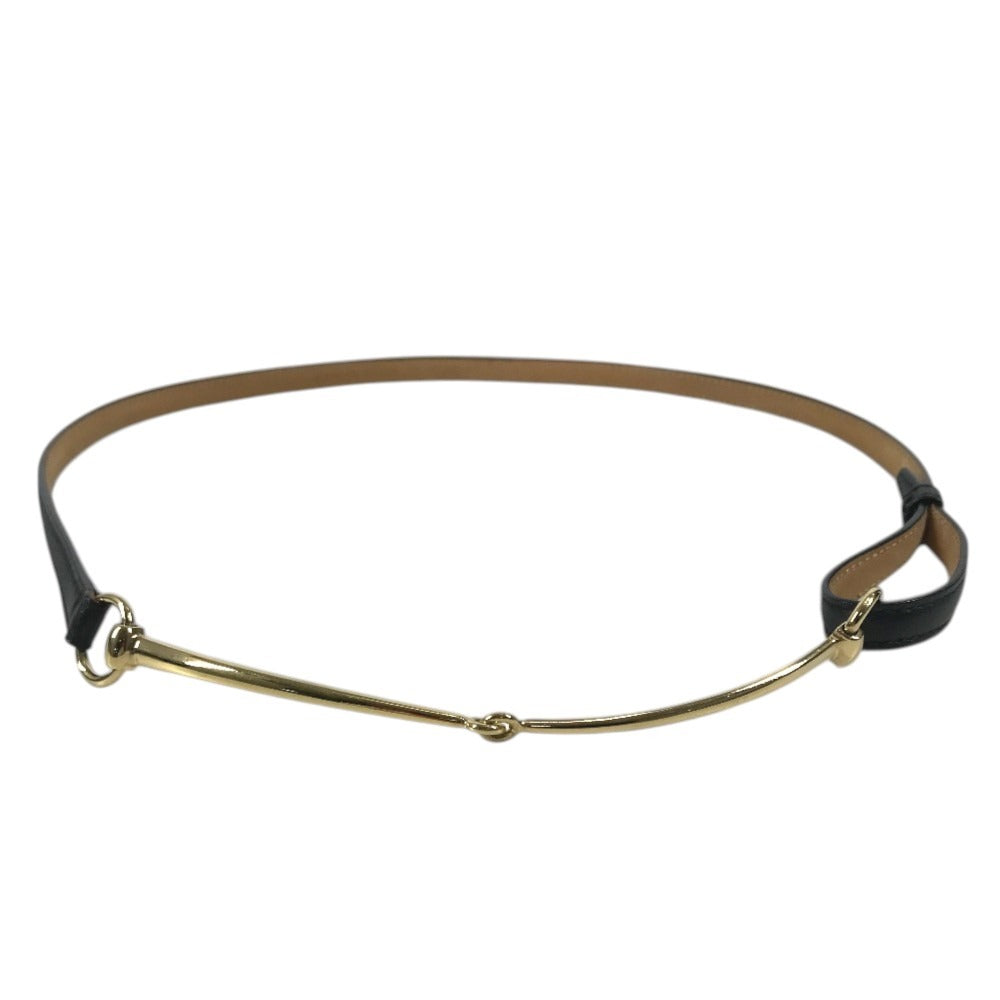 GUCCI 037-2194 Logo Horsebit Thin Belt For bottoms belt Leather Black/Gold Used