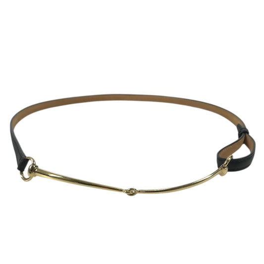 GUCCI 037-2194 Logo Horsebit Thin Belt For bottoms belt Leather Black/Gold Used