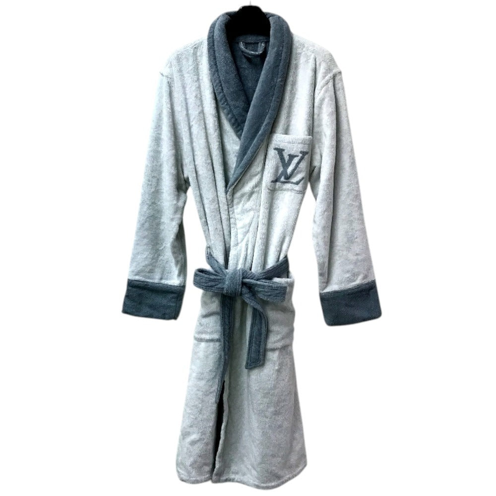 LOUIS VUITTON 不明 Tied LV logo Pile loungewear, long sleeves, long gown, loungewear Tops and others cotton White/Light Blue Based Used
