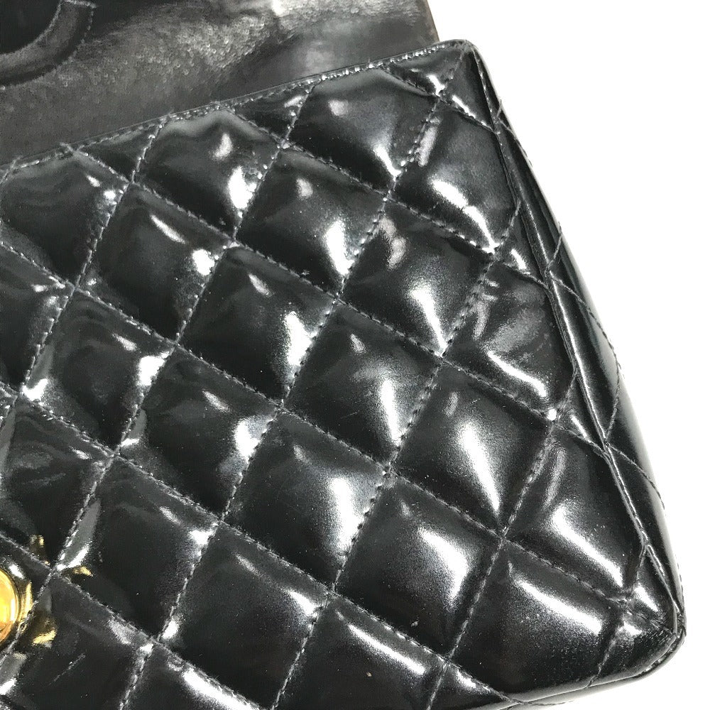 CHANEL vintage Top handle Matelasse Quilted CC CC Mark logo bag flap Hand Bag enamel Black/GoldHardware Used
