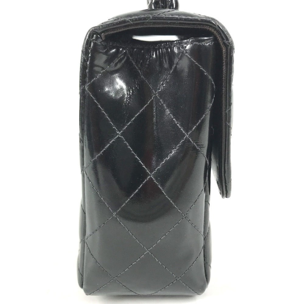CHANEL vintage Top handle Matelasse Quilted CC CC Mark logo bag flap Hand Bag enamel Black/GoldHardware Used