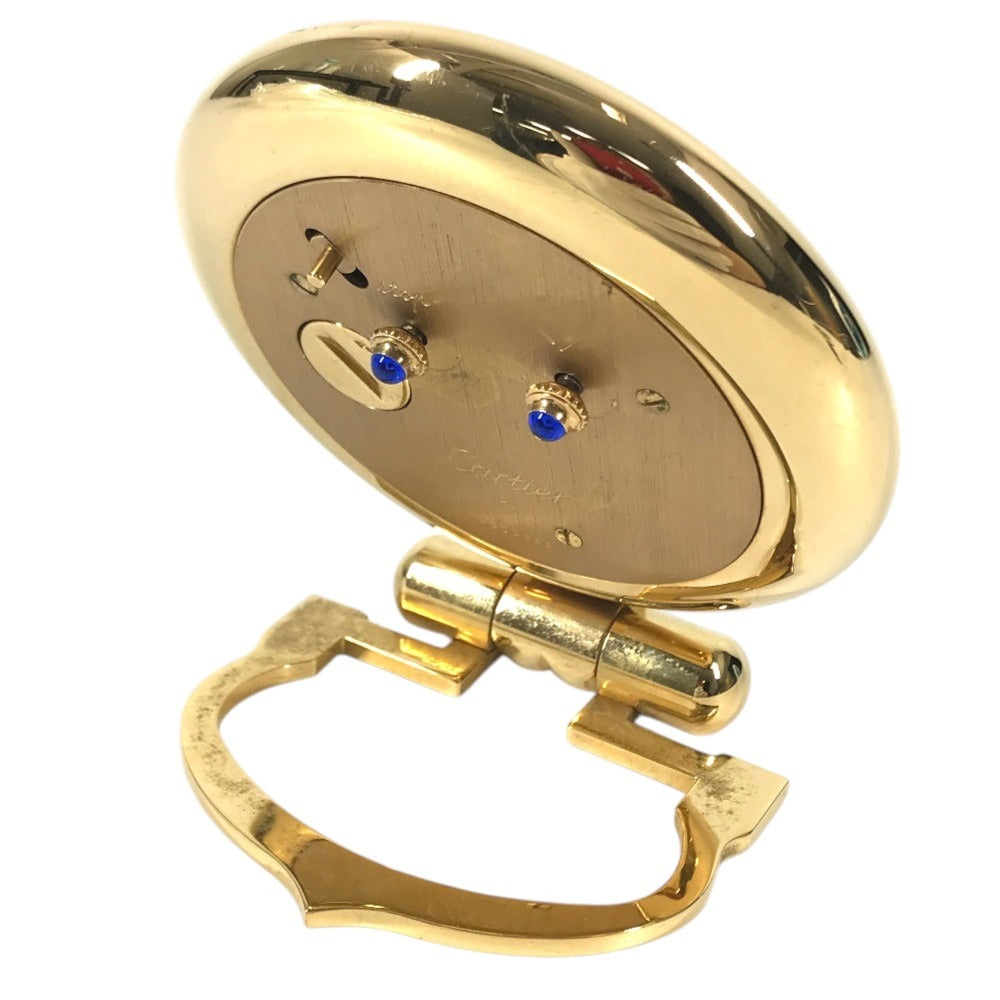 CARTIER 不明 Logo Watch Travel Clock Corize Desk Clock Interior Table clock Gold Plated Gold Used