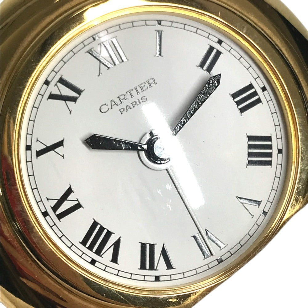 CARTIER 不明 Logo Watch Travel Clock Corize Desk Clock Interior Table clock Gold Plated Gold Used