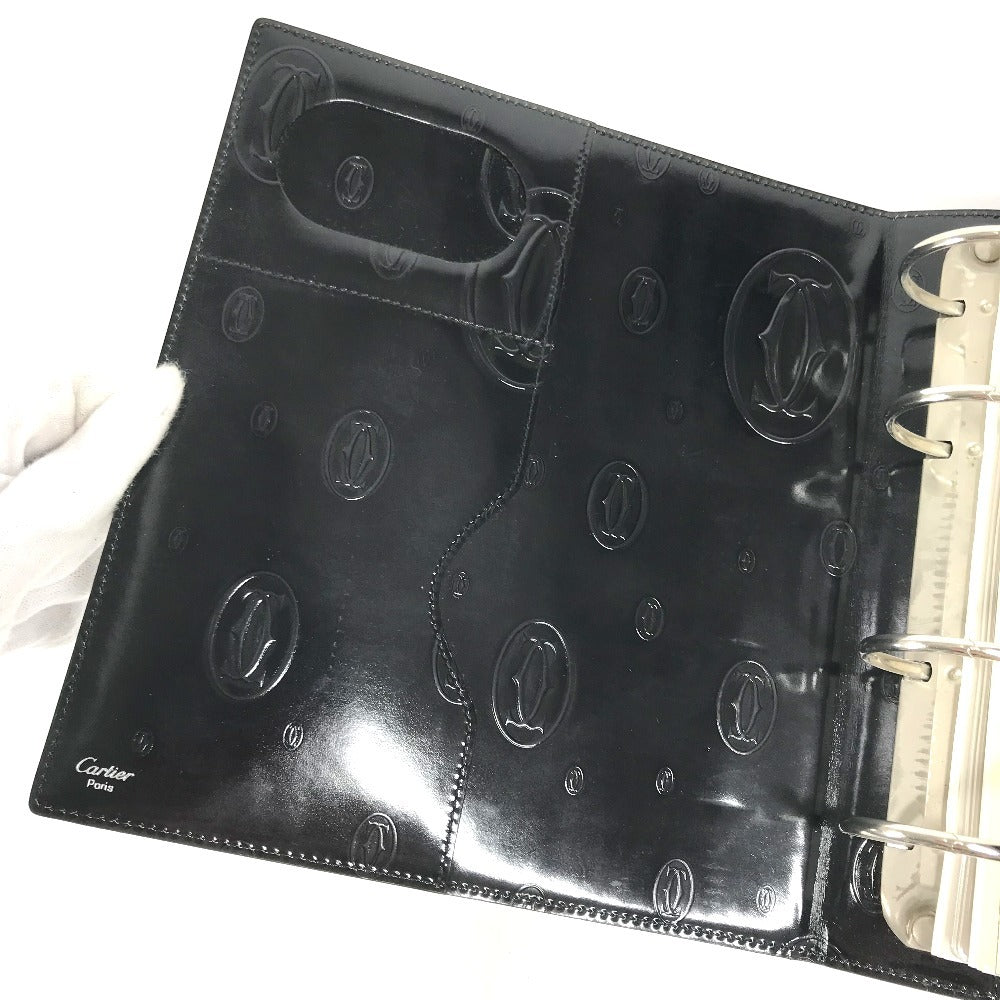 CARTIER Happy Birthday Logo (Extra Large) System Planner Stationery Notepad Notebook cover Leather Black Used