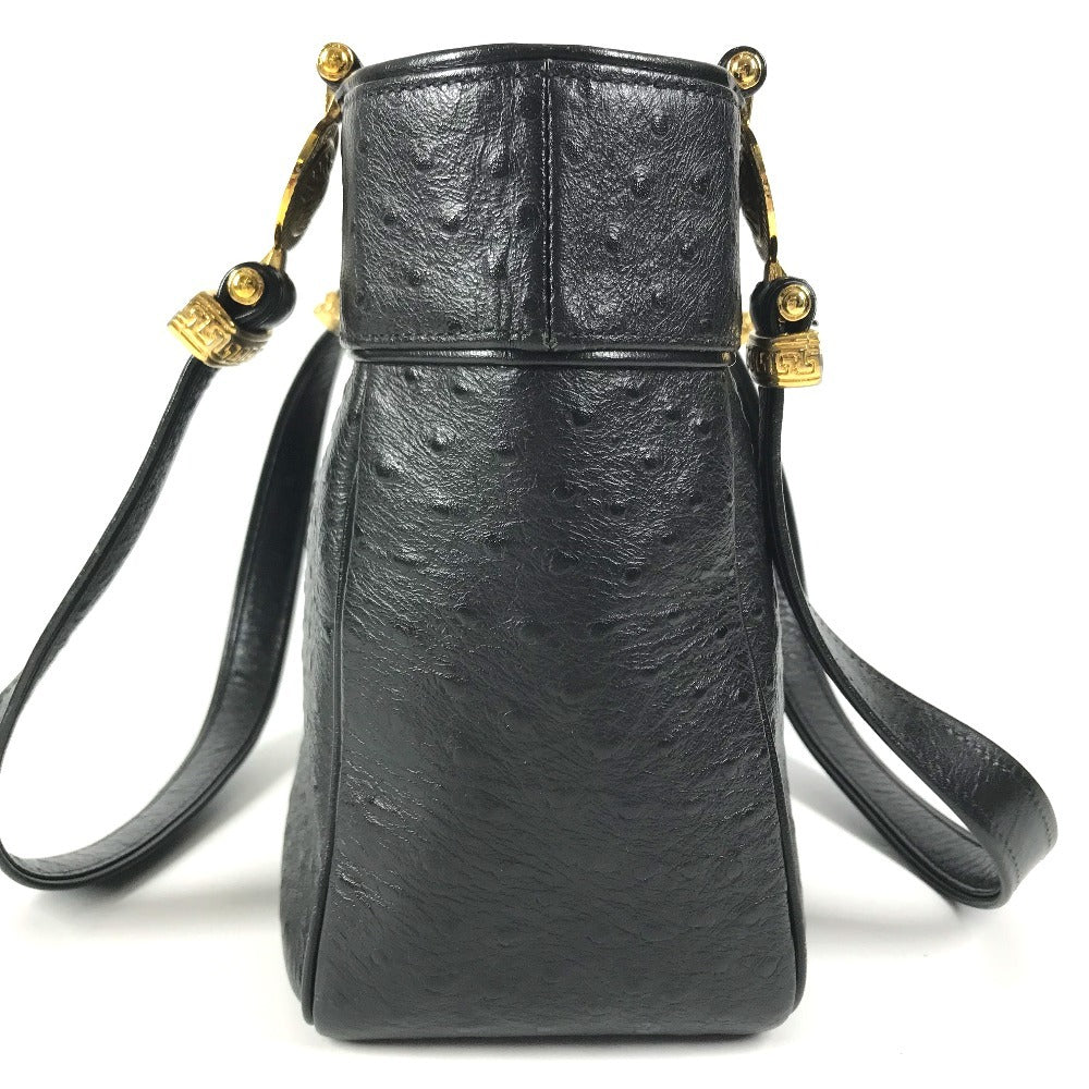 VERSACE vintage Logo Sunburst Bag Tote Bag shawl Shoulder Bag Embossed Leather Black/GoldHardware Used