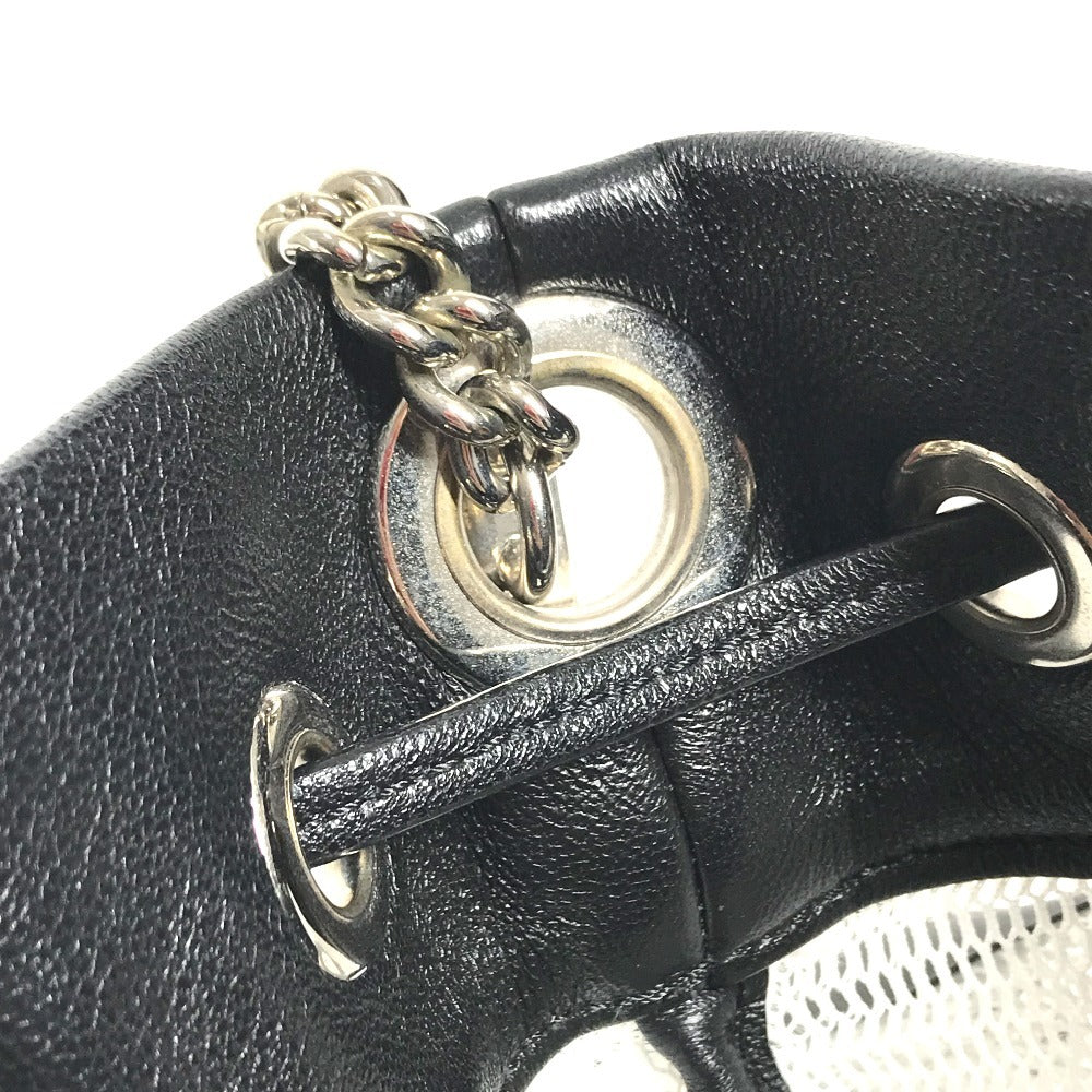 JIMMY CHOO JUNO Mesh Logo Crossbody bag, Chain Crossbody bag, Drawstring bag Shoulder Bag Mesh / Leather Black/White Used