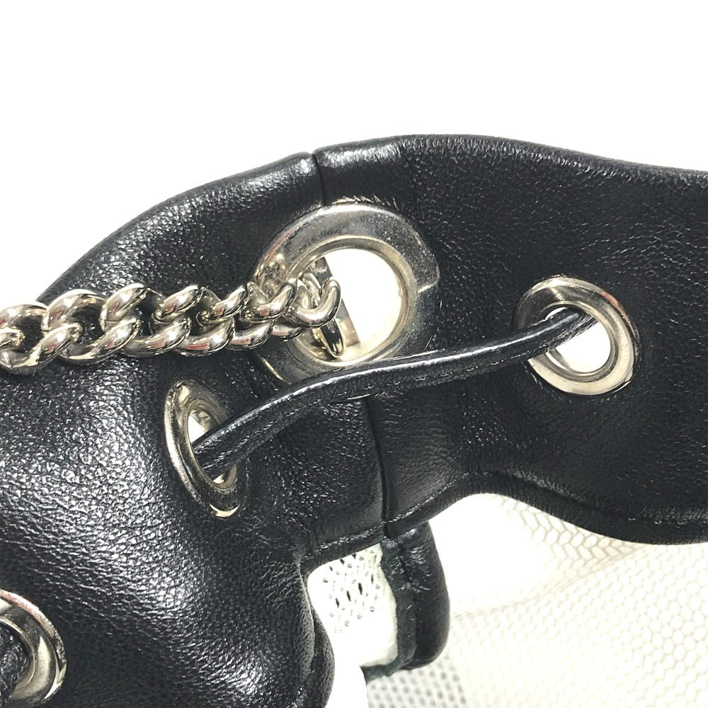 JIMMY CHOO JUNO Mesh Logo Crossbody bag, Chain Crossbody bag, Drawstring bag Shoulder Bag Mesh / Leather Black/White Used