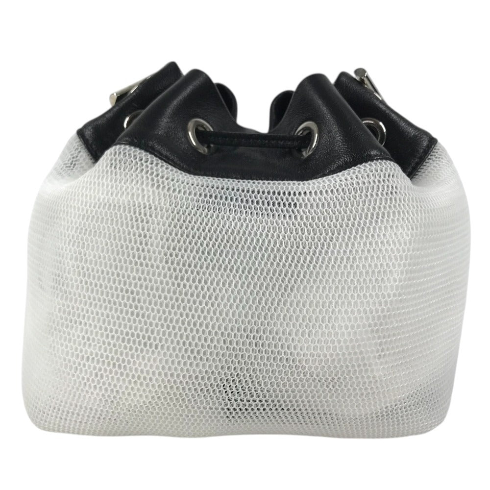 JIMMY CHOO JUNO Mesh Logo Crossbody bag, Chain Crossbody bag, Drawstring bag Shoulder Bag Mesh / Leather Black/White Used