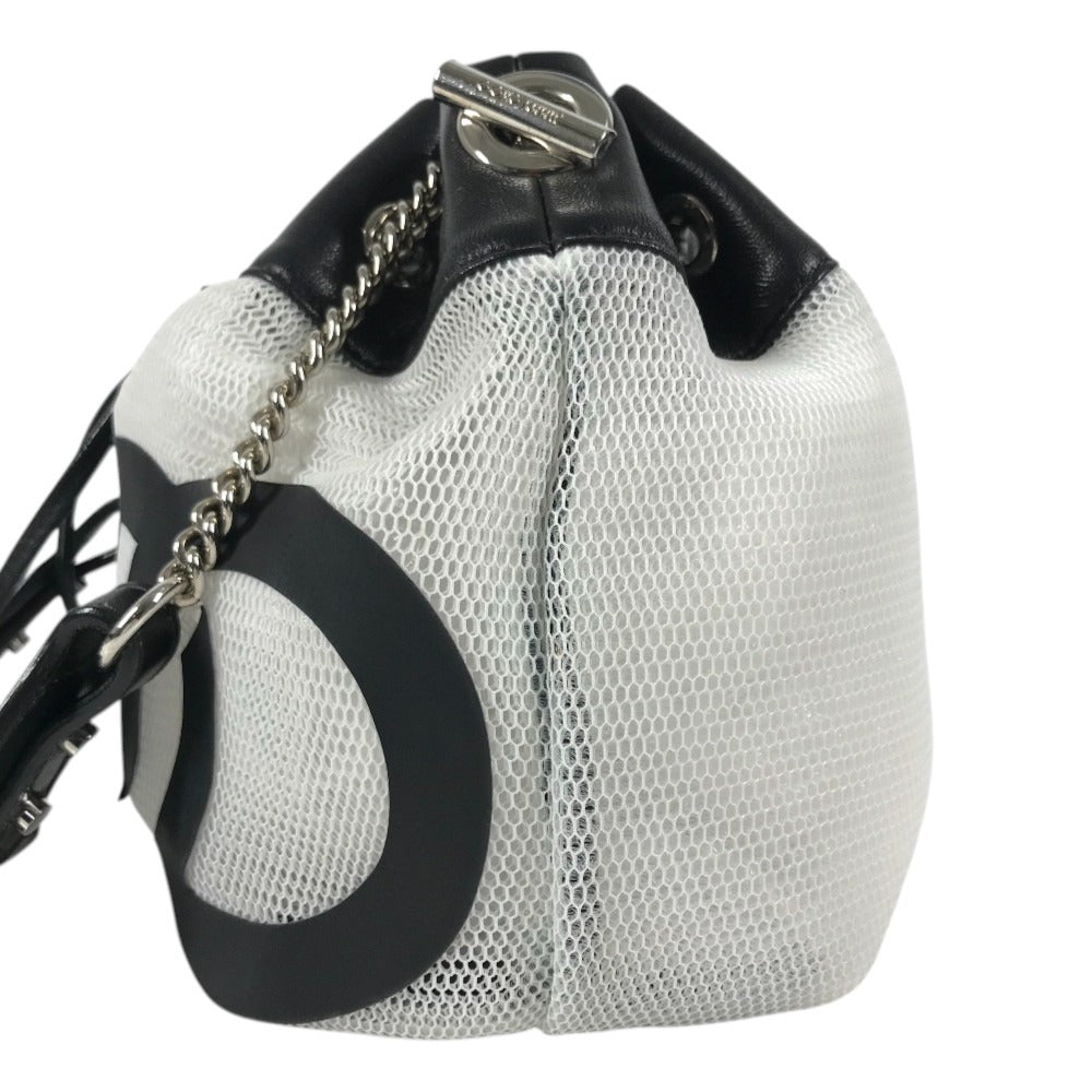 JIMMY CHOO JUNO Mesh Logo Crossbody bag, Chain Crossbody bag, Drawstring bag Shoulder Bag Mesh / Leather Black/White Used