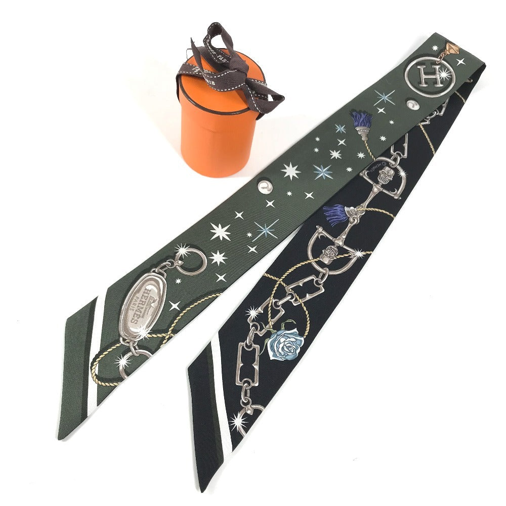 HERMES new tag Twilly Twilly (2 bottles, pair) Bandeau Scarf Accessories Scarf silk Black/khaki Used