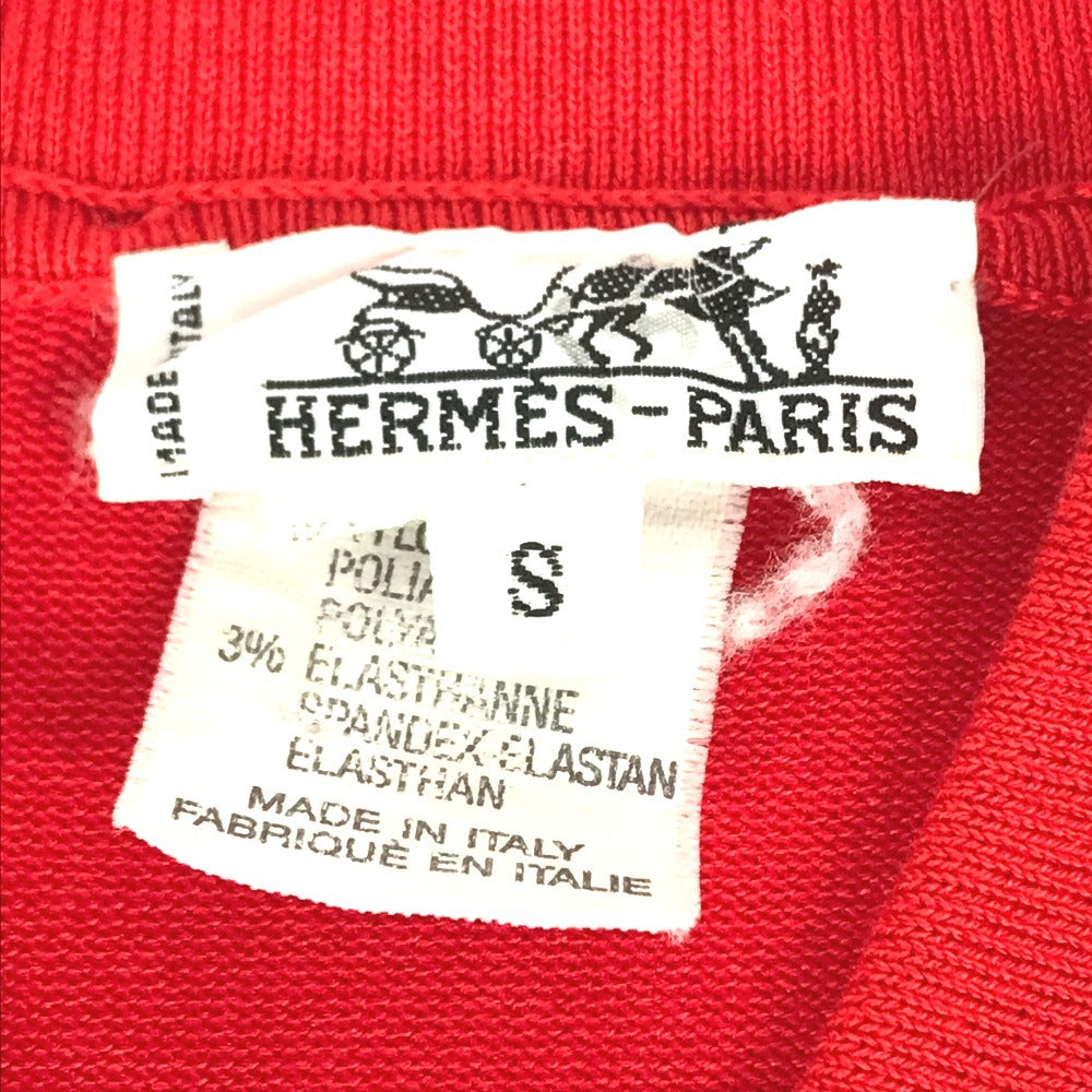 HERMES vintage Serie logo button Short-sleeved apparel top with collar knit cotton / Nylon Red Used