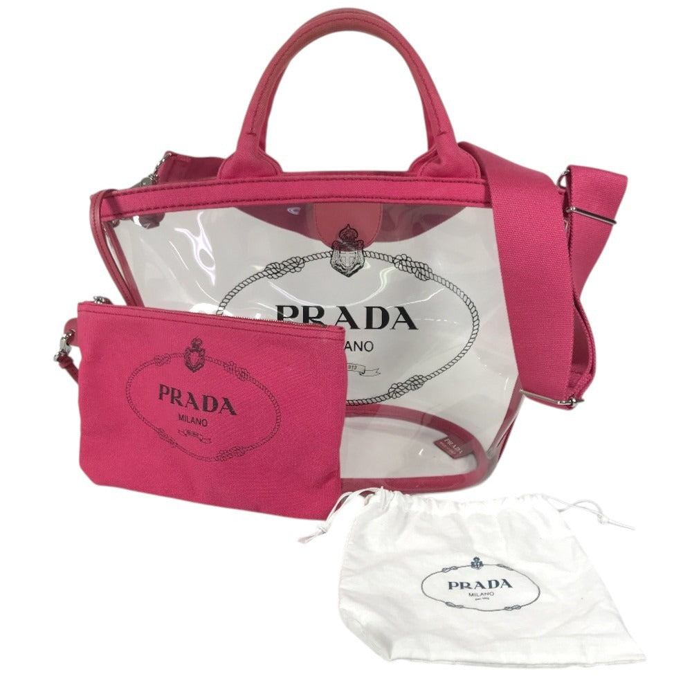 PRADA With porch Canapaplex Logo Tote Bag, 2-Way Bag, Shoulder Bag, Crossbody Bag Hand Bag Vinyl/Leather pink/clear Used