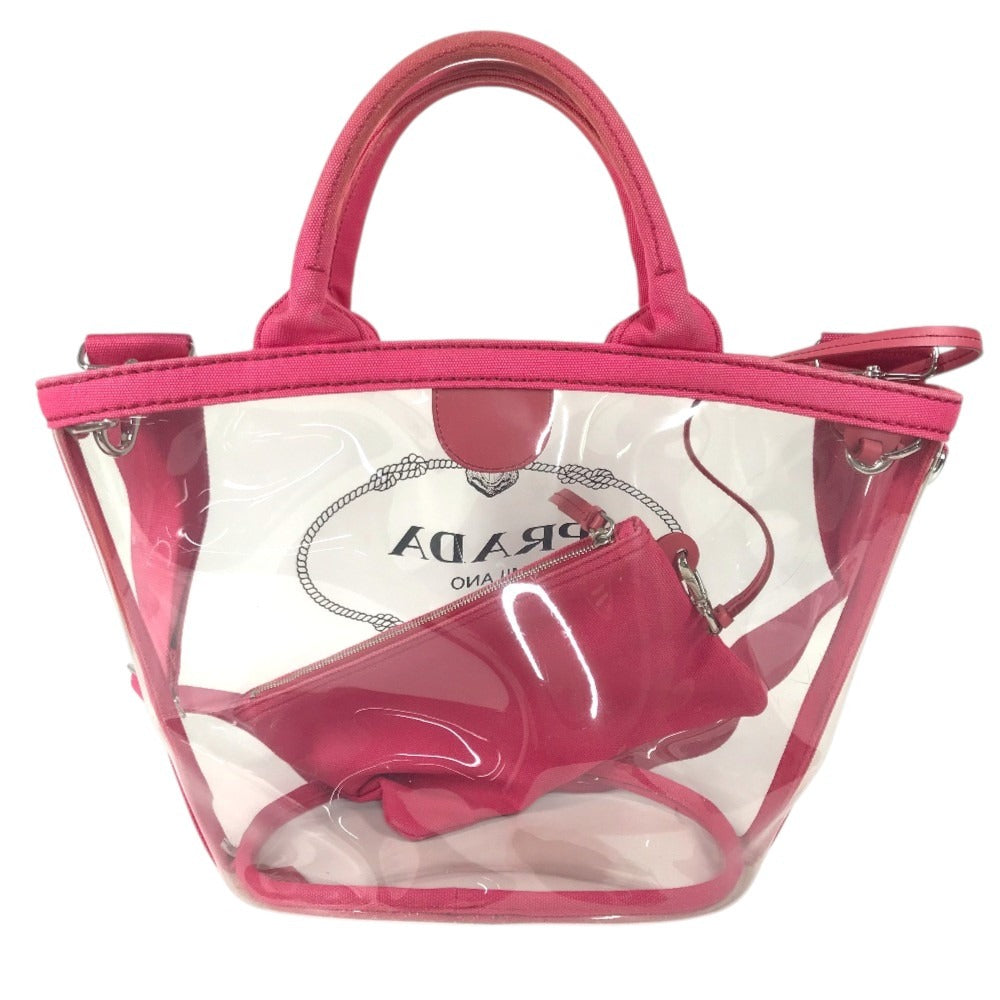 PRADA With porch Canapaplex Logo Tote Bag, 2-Way Bag, Shoulder Bag, Crossbody Bag Hand Bag Vinyl/Leather pink/clear Used