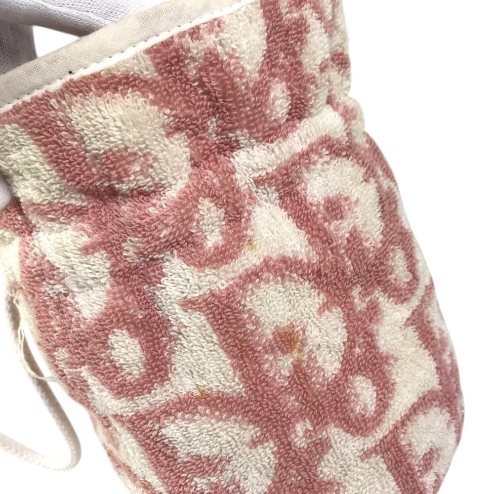 Dior pile Trotter Logo Drawstring Pouch Makeup pouch makeup cosmetics Pouch cotton pink/White Used