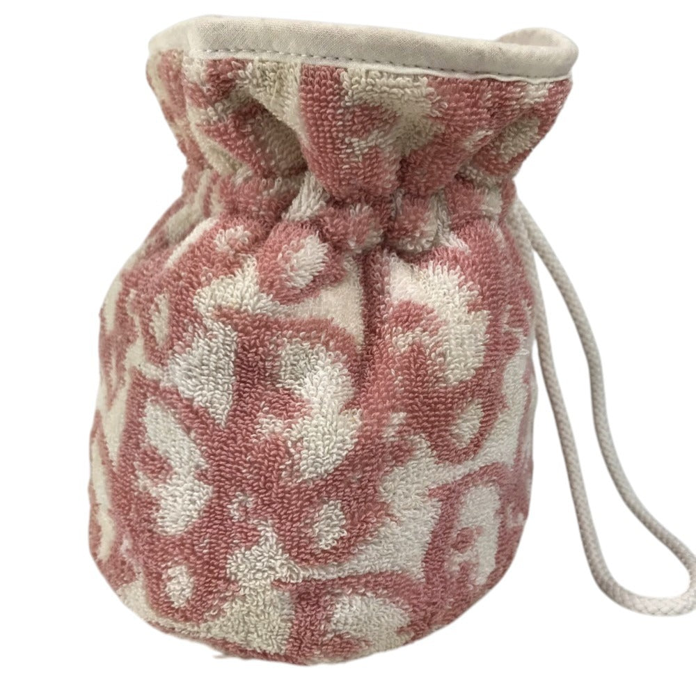 Dior pile Trotter Logo Drawstring Pouch Makeup pouch makeup cosmetics Pouch cotton pink/White Used