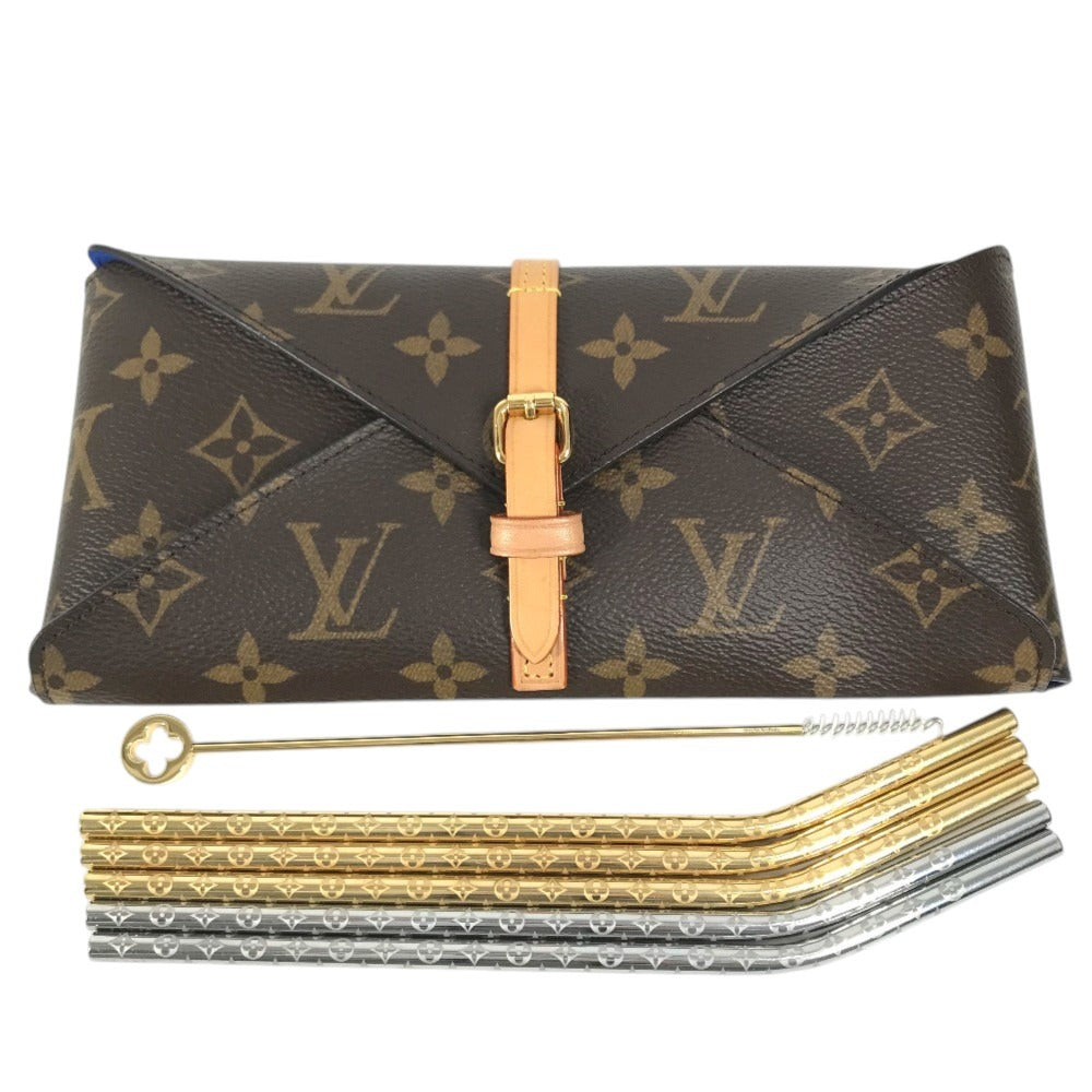 LOUIS VUITTON GI0477 Monogram Etui6 Payu Set of 6 straws & pouch, interior decor, cutlery, stirrer, straw holder object Gold Plated Silver/Gold Used