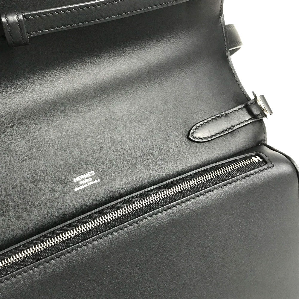 HERMES Leather Equipier 3-Way Bag Clutch Bag Flap Pochette Crossbody Shoulder Bag Swift Black/SilverHardware Used