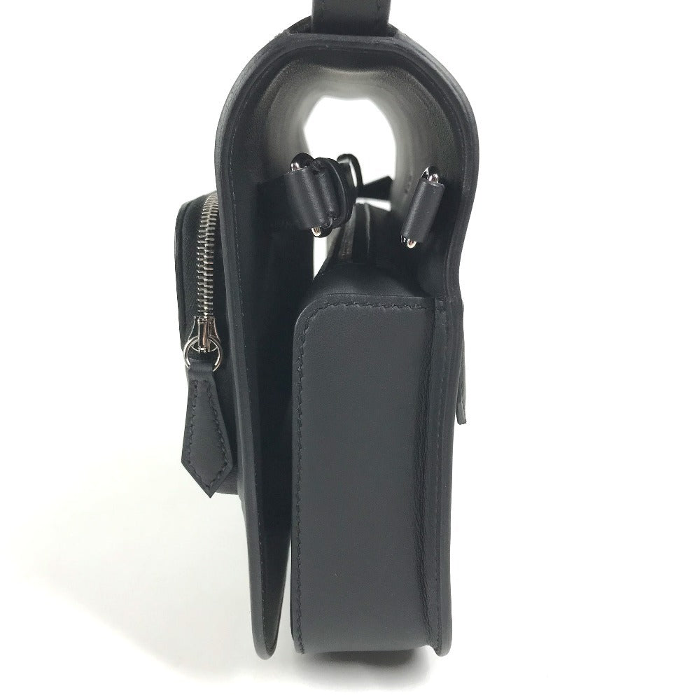 HERMES Leather Equipier 3-Way Bag Clutch Bag Flap Pochette Crossbody Shoulder Bag Swift Black/SilverHardware Used