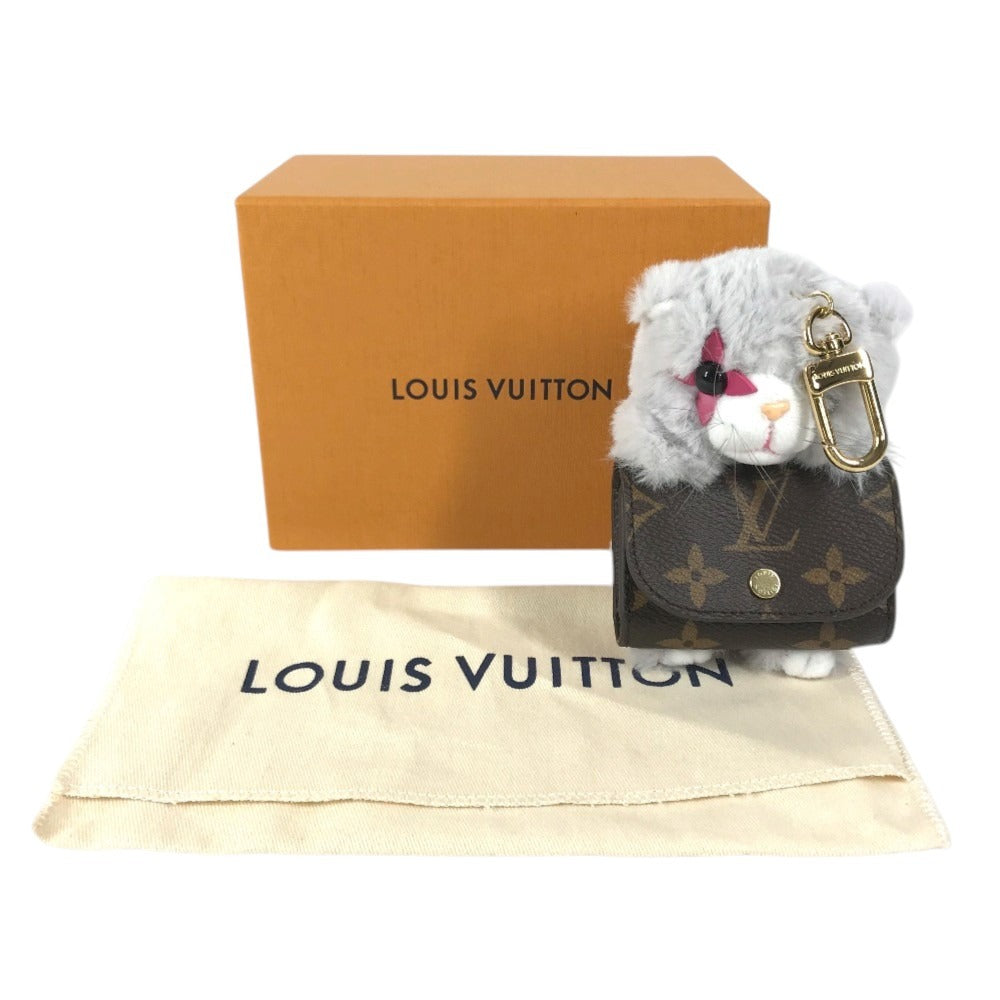 LOUIS VUITTON M03512 Monogram Bag Charm LV Cute Kitten Bag Charm AirPods Earphone Case Cat Key Holder MonogramCanvas Brown/gray Used
