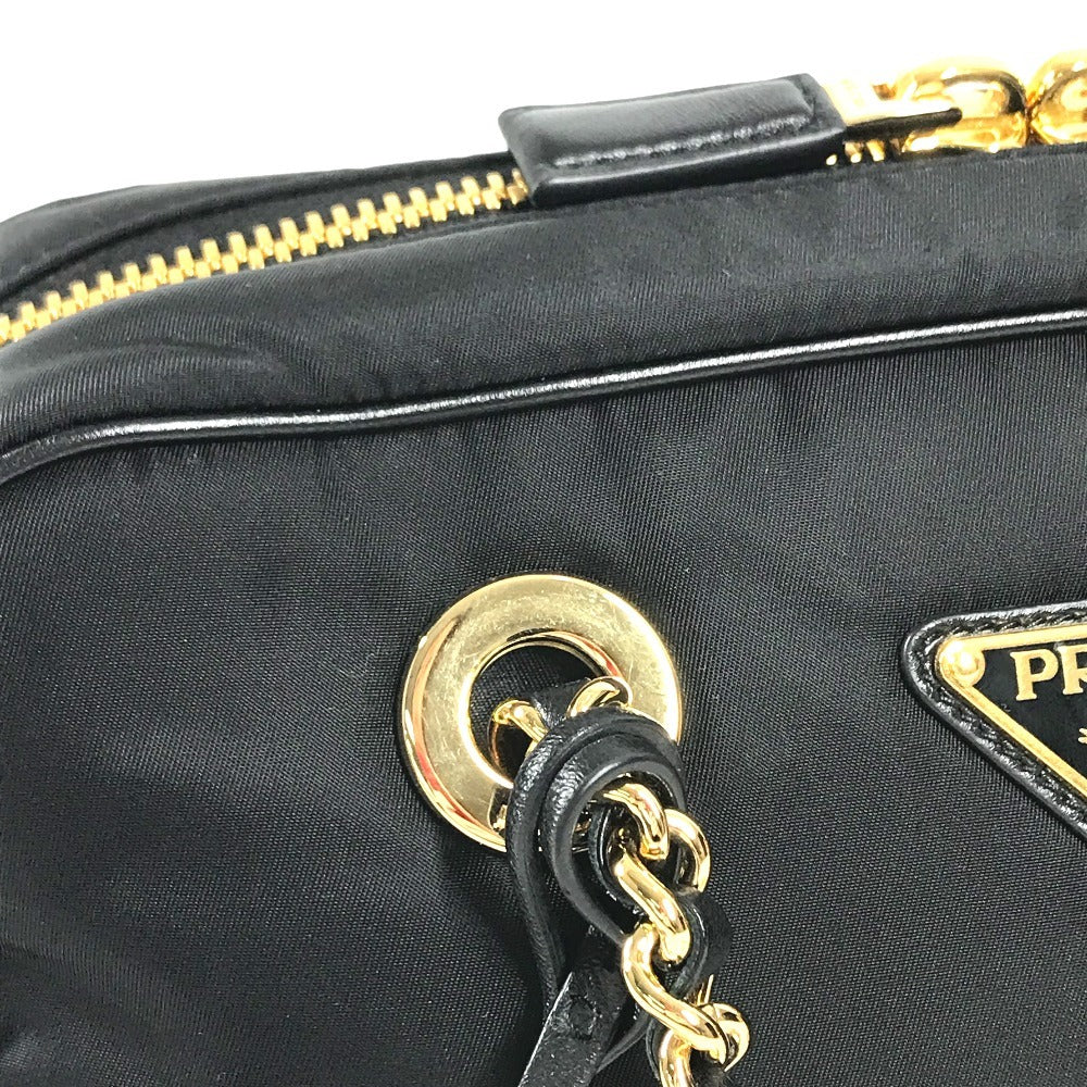 PRADA 1BB121 Tote Bag triangle logo triangle logo plate Shoulder bag, Double Chain Chain bag Shoulder Bag Leather / Nylon Black/GoldHardware Used