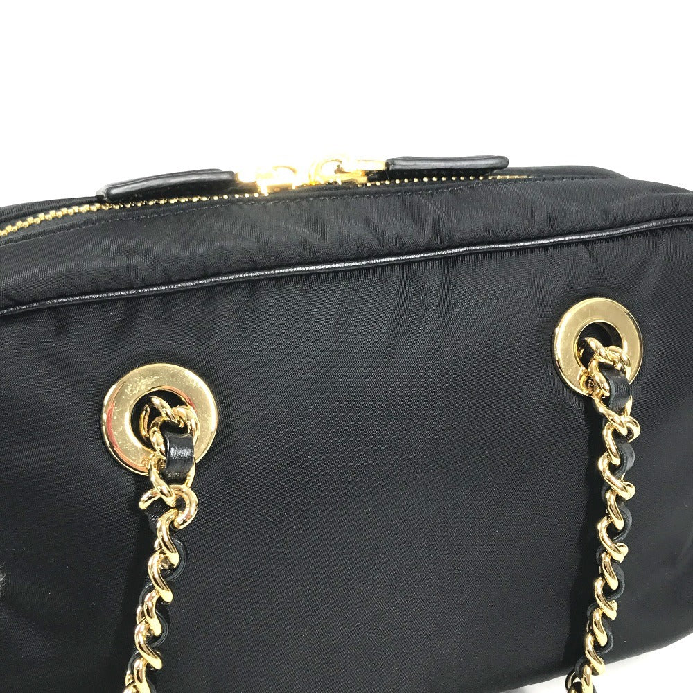PRADA 1BB121 Tote Bag triangle logo triangle logo plate Shoulder bag, Double Chain Chain bag Shoulder Bag Leather / Nylon Black/GoldHardware Used