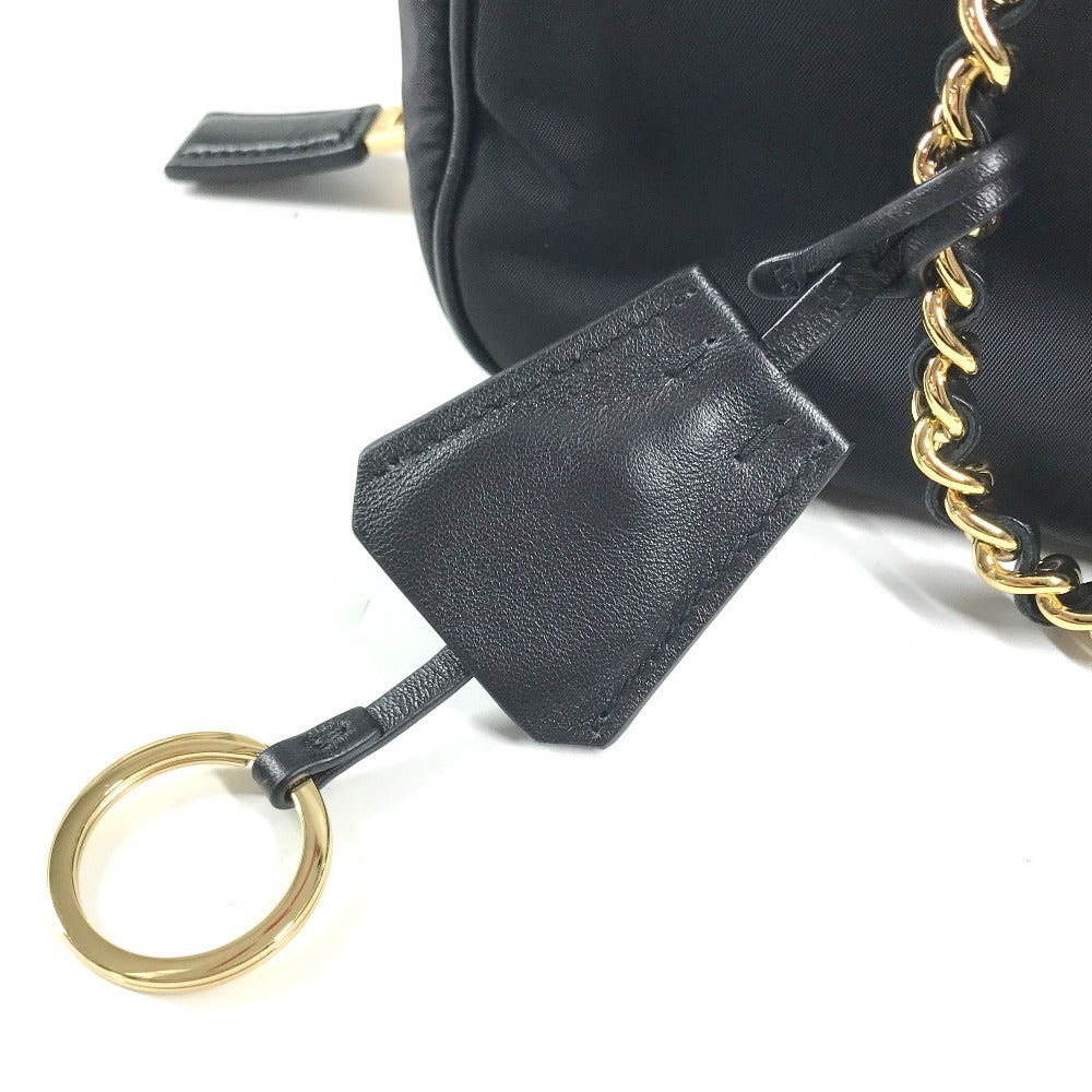 PRADA 1BB121 Tote Bag triangle logo triangle logo plate Shoulder bag, Double Chain Chain bag Shoulder Bag Leather / Nylon Black/GoldHardware Used