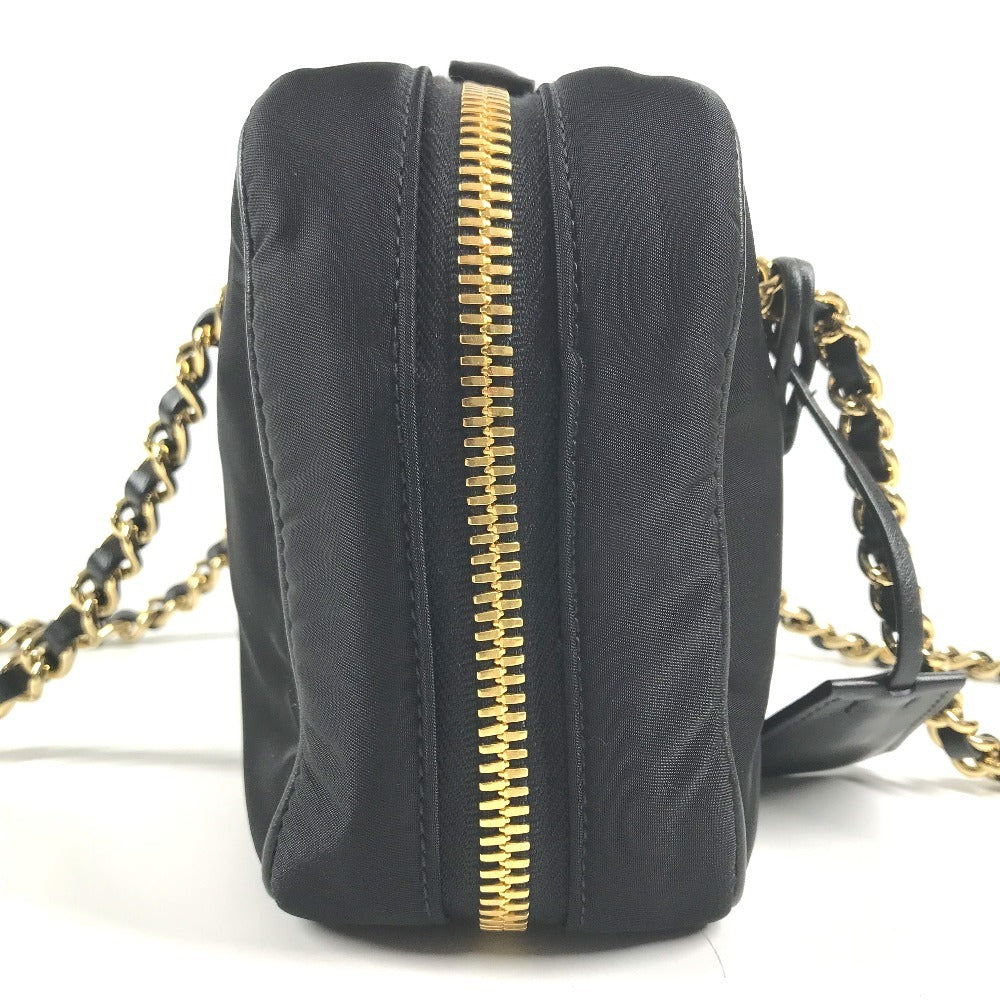 PRADA 1BB121 Tote Bag triangle logo triangle logo plate Shoulder bag, Double Chain Chain bag Shoulder Bag Leather / Nylon Black/GoldHardware Used