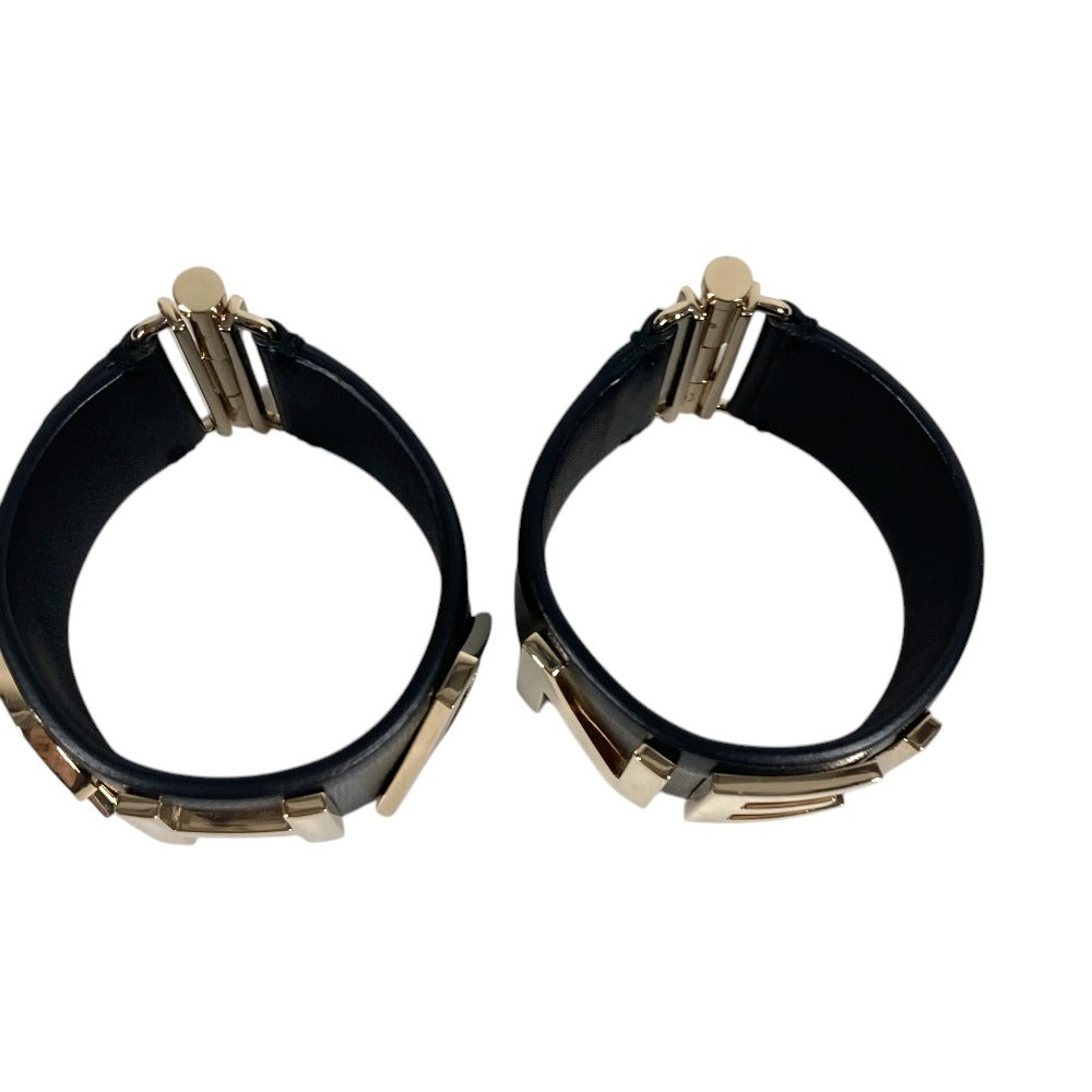 CHANEL B19S CC Logo CC Mark 2-Pack (2-pack) Bangle Accessories Thick Bangle Bracelet Leather Black/Gold Used