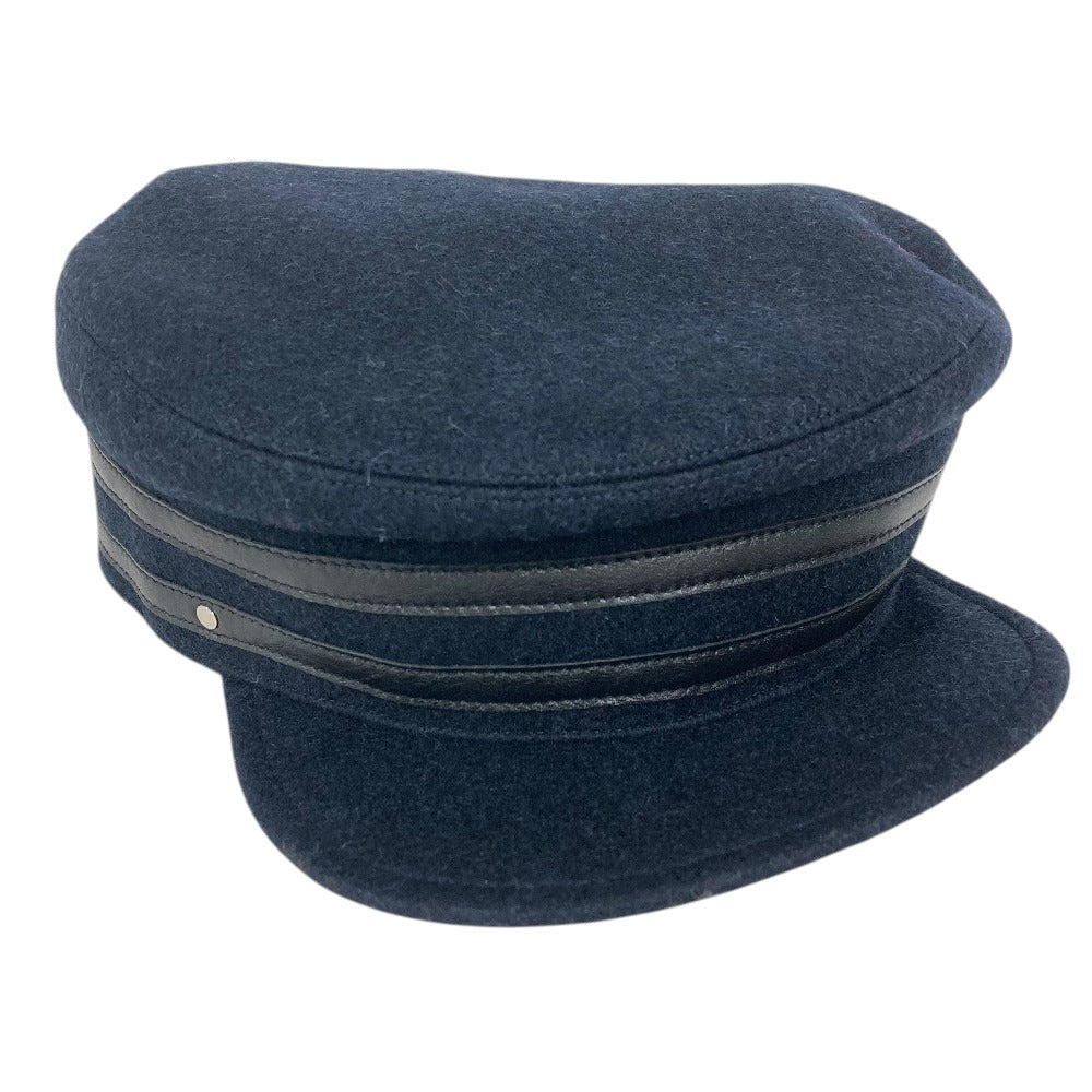 HERMES Serie logo Hat apparel Casquette wool Navy Used