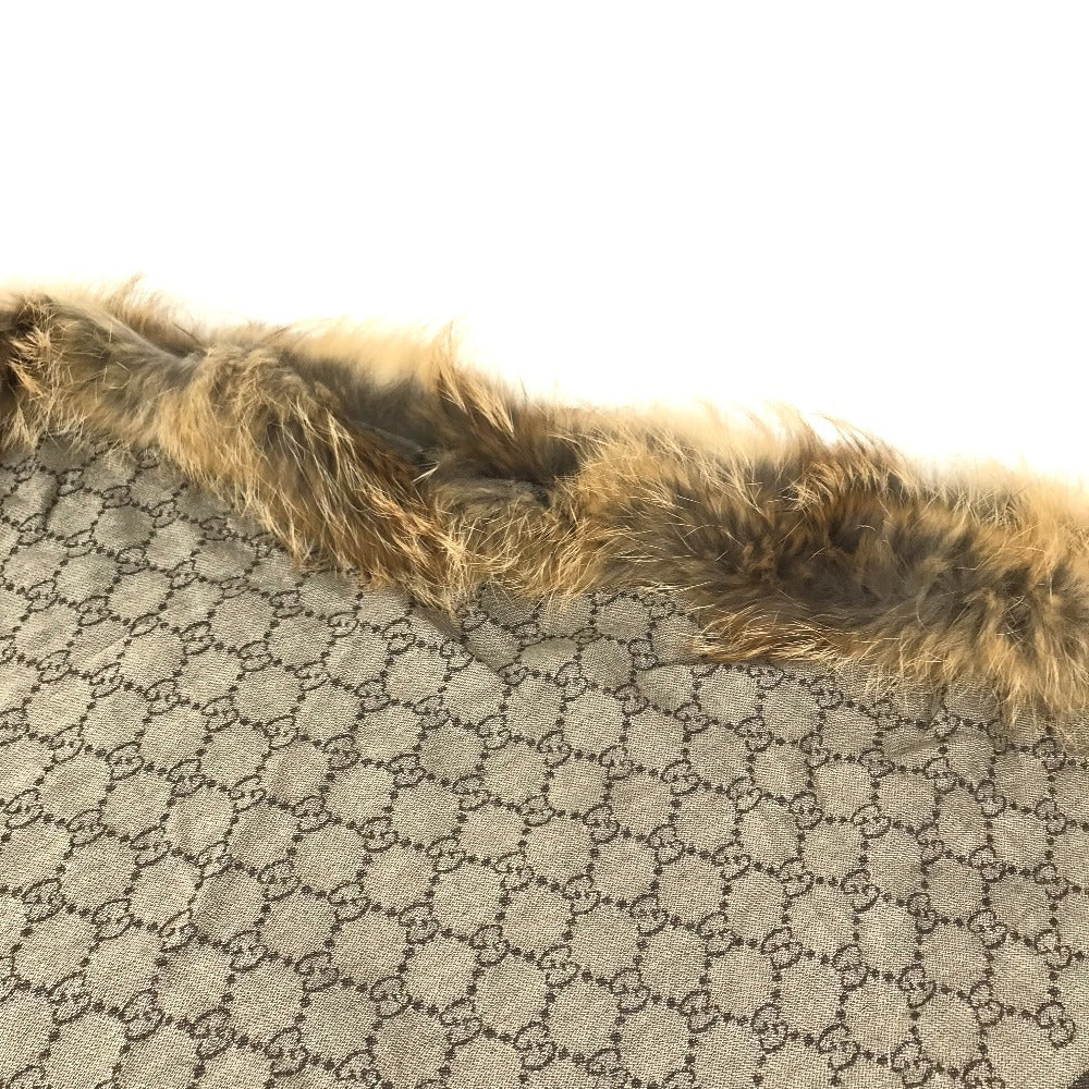 GUCCI GG logo Fur shawl, shawl, tippet All-over print stole/shawl scarf with fringe shawl wool / silk Brown Used
