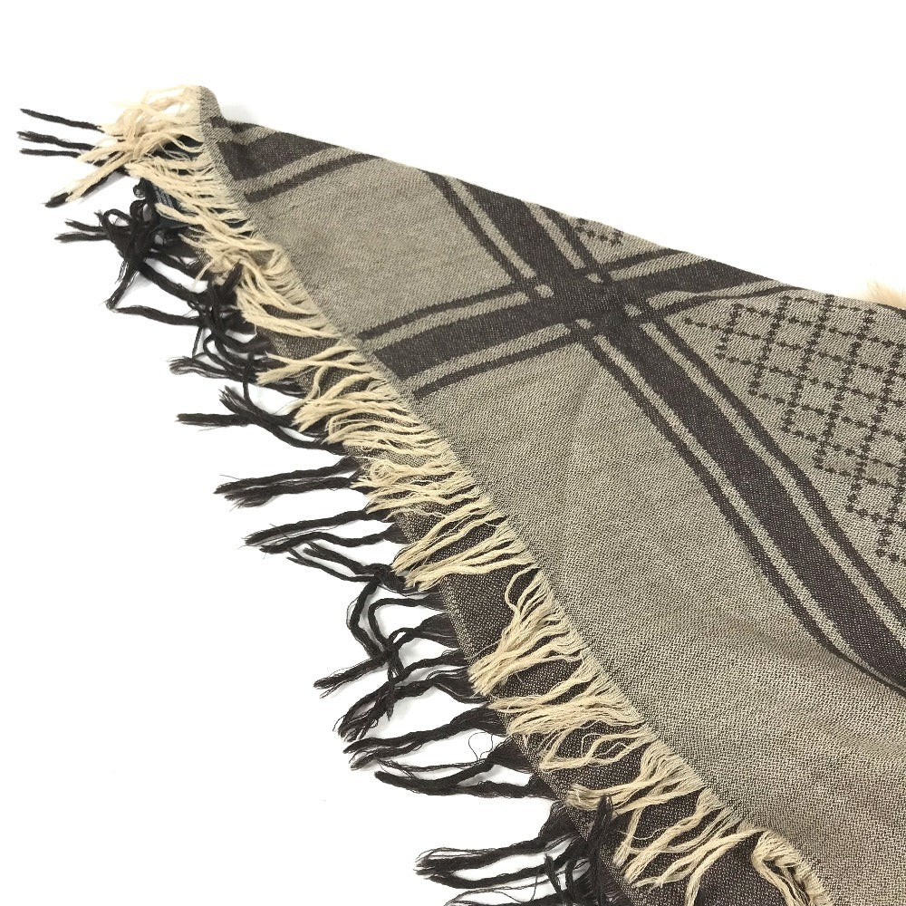 GUCCI GG logo Fur shawl, shawl, tippet All-over print stole/shawl scarf with fringe shawl wool / silk Brown Used