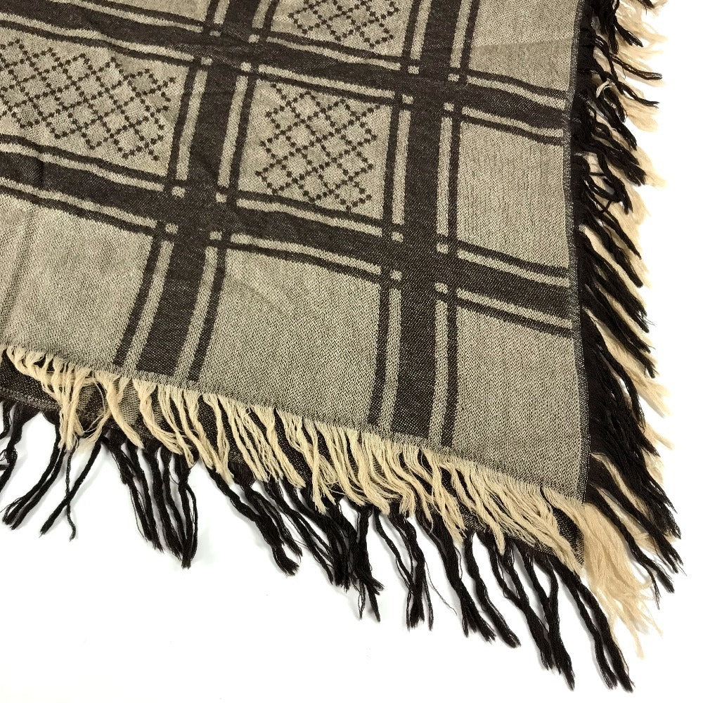 GUCCI GG logo Fur shawl, shawl, tippet All-over print stole/shawl scarf with fringe shawl wool / silk Brown Used