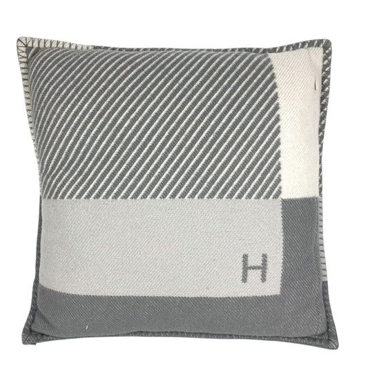 HERMES Square square H Riviera interior pillow pillow cushion Wool / Cashmere gray/White Used
